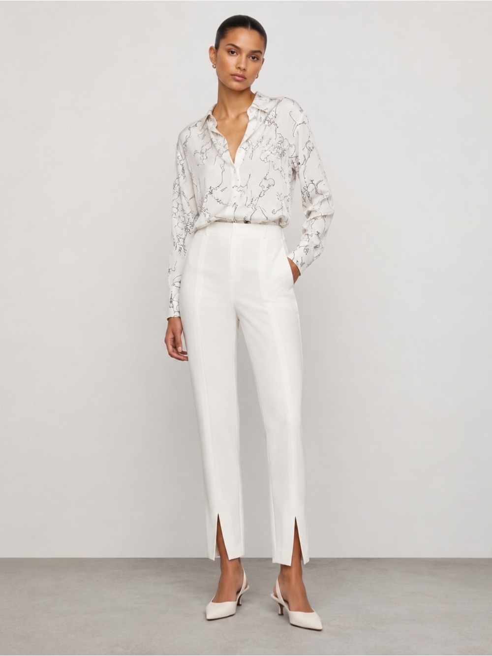 Aritzia Babaton Jotham Pants 12 High Rise Side Zip Ankle Slit Pants Ivory